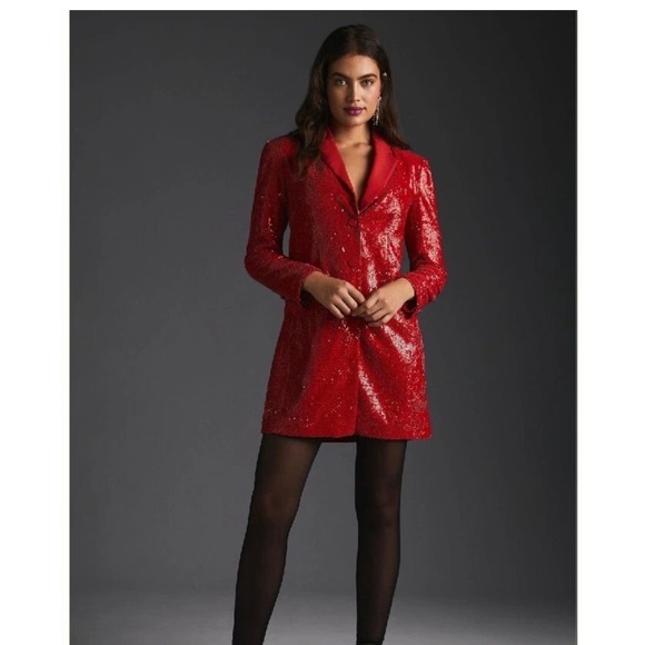 Maeve by Anthropologie Dresses & Skirts - Maeve Anthropologie Red Sequin Blazer Dress Petite 4P Holiday Party Mini Sparkly